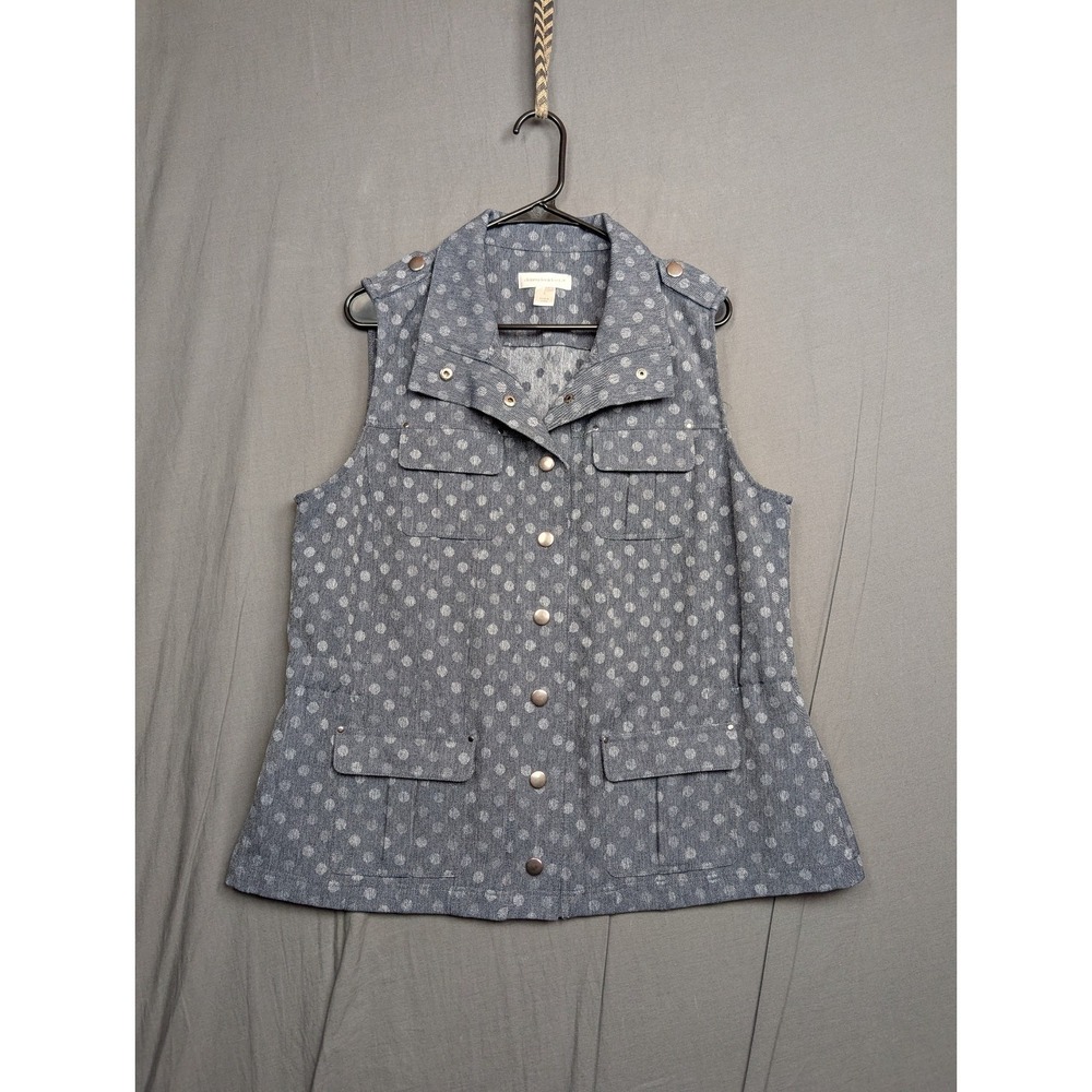 Christopher & Banks Women Gray Button Collared Dots Vest Sz Large
